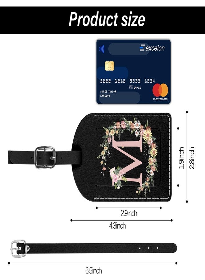 BHAHB 2 Pack Initial Letter Luggage Tag Monogram Luggage Tag PU Leather Suitcase Tags Funny Aesthetic Cute Flower Floral Monogrammed Travel Bag Labels for Women Girls (Letter-M) - Image 2